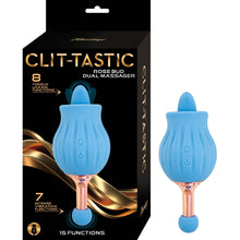 Load image into Gallery viewer, Clit-tastic Rose Bud Dual Massager Blue
