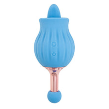 Load image into Gallery viewer, Clit-tastic Rose Bud Dual Massager Blue
