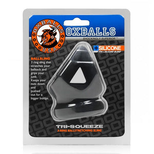 Tri Squeeze Cocksling Ball Stretcher Oxballs Silicone Tpr Blend Black Ice