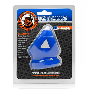 Tri Squeeze Cocksling Ball Stretcher Oxballs Silicone Tpr Blend Cobalt Ice