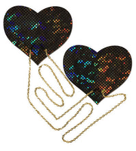 Load image into Gallery viewer, Black Shattered Disco Ball Heart W/ Gold Chains Pasties
