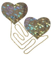 Load image into Gallery viewer, Gold Shattered Disco Ball Heart W/ Gold Chains Pasties
