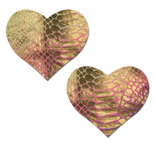 Load image into Gallery viewer, Pastease Love Gold Holographic Snake Print Pastel Tie Dye Heart Nipple Pasties
