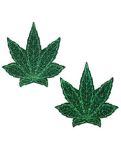 Load image into Gallery viewer, Pastease Indica Pot Leaf Glitter Green Weed Nipple Pasties
