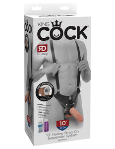 King Cock 10 In Hollow Strap On Suspender System Light/ Black