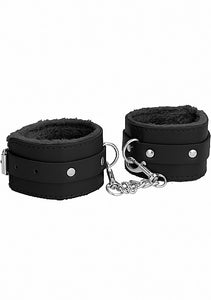 Ouch! Plush Leather Handcuffs Black