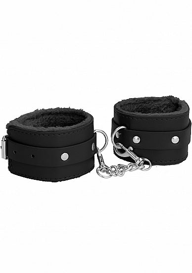 Ouch! Plush Leather Handcuffs Black