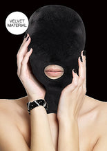 Load image into Gallery viewer, Velvet &amp; Velcro Mask W/ Mouth Opening Black
