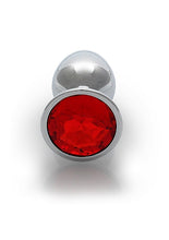 Load image into Gallery viewer, Round Gem Butt Plug Small Silver Ruby Red
