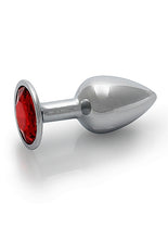 Load image into Gallery viewer, Round Gem Butt Plug Small Silver Ruby Red
