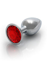 Load image into Gallery viewer, Round Gem Butt Plug Small Silver Ruby Red
