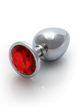 Load image into Gallery viewer, Round Gem Butt Plug Medium Silver Ruby Red
