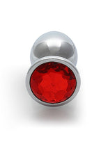 Load image into Gallery viewer, Round Gem Butt Plug Medium Silver Ruby Red
