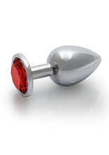 Load image into Gallery viewer, Round Gem Butt Plug Medium Silver Ruby Red
