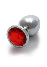 Load image into Gallery viewer, Round Gem Butt Plug Medium Silver Ruby Red
