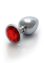 Load image into Gallery viewer, Round Gem Butt Plug Large Silver Ruby Red
