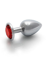 Load image into Gallery viewer, Round Gem Butt Plug Large Silver Ruby Red
