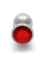 Load image into Gallery viewer, Round Gem Butt Plug Large Silver Ruby Red
