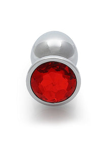 Round Gem Butt Plug Large Silver Ruby Red