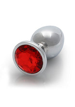 Load image into Gallery viewer, Round Gem Butt Plug Large Silver Ruby Red
