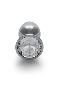 Round Gem Butt Plug Small Silver Diamond