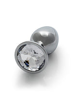 Load image into Gallery viewer, Round Gem Butt Plug Small Silver Diamond
