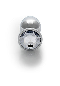 Round Gem Butt Plug Medium Silver Diamond