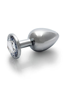 Round Gem Butt Plug Large Silver Diamond