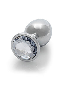 Round Gem Butt Plug Large Silver Diamond