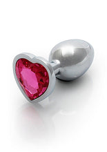 Load image into Gallery viewer, Heart Gem Butt Plug Small Silver Rubellite Pink
