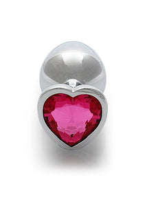 Heart Gem Butt Plug Medium Silver Rubellite Pink