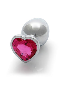 Heart Gem Butt Plug Medium Silver Rubellite Pink