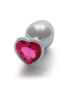 Heart Gem Butt Plug Large Silver Rubellite Pink