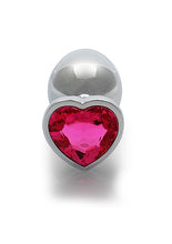 Load image into Gallery viewer, Heart Gem Butt Plug Large Silver Rubellite Pink
