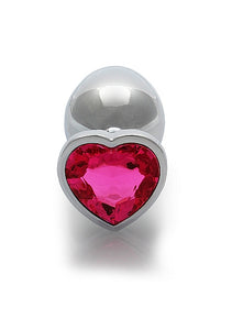 Heart Gem Butt Plug Large Silver Rubellite Pink