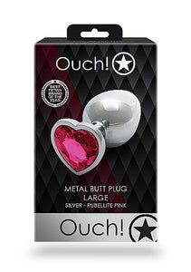 Heart Gem Butt Plug Large Silver Rubellite Pink