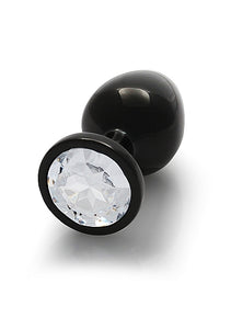 Round Gem Butt Plug Medium Gunmetal Diamond