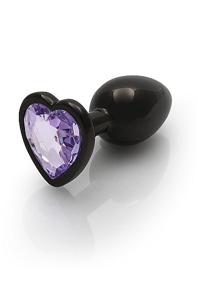 Heart Gem Butt Plug Small Gunmetal Amethyst