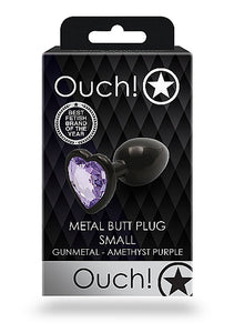 Heart Gem Butt Plug Small Gunmetal Amethyst