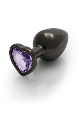 Load image into Gallery viewer, Heart Gem Butt Plug Medium Gunmetal Amethyst
