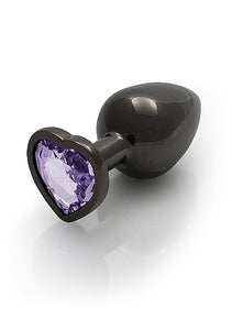 Heart Gem Butt Plug Medium Gunmetal Amethyst