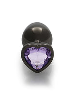 Load image into Gallery viewer, Heart Gem Butt Plug Medium Gunmetal Amethyst
