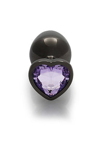 Heart Gem Butt Plug Medium Gunmetal Amethyst