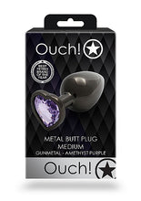 Load image into Gallery viewer, Heart Gem Butt Plug Medium Gunmetal Amethyst
