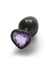 Load image into Gallery viewer, Heart Gem Butt Plug Medium Gunmetal Amethyst
