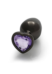 Heart Gem Butt Plug Medium Gunmetal Amethyst