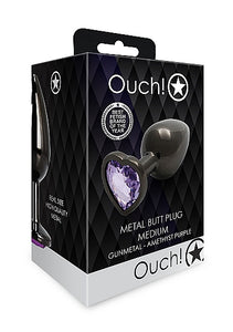 Heart Gem Butt Plug Medium Gunmetal Amethyst