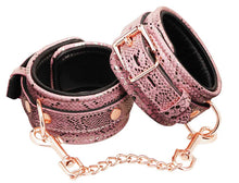 Load image into Gallery viewer, Microfiber Snake Print Wrist Restraints Pink W Leather Lining
