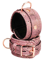 Load image into Gallery viewer, Microfiber Snake Print Wrist Restraints Pink W Leather Lining
