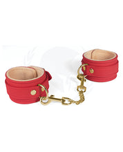 Load image into Gallery viewer, Plush Lined Red Pu Wrist Cuffs
